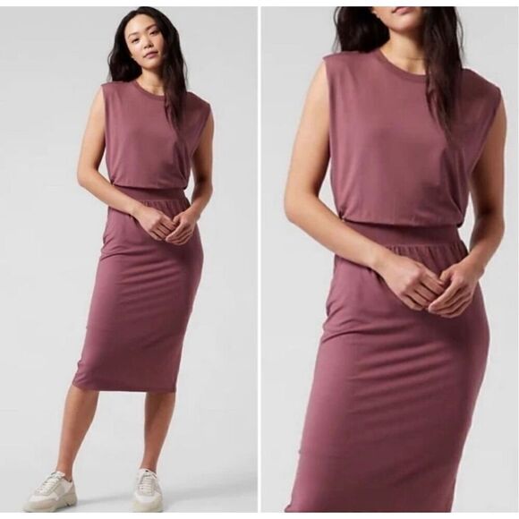 ATHLETA Santorini Cinch midi Dress Stretch Modal Rose size 2X - Picture 1 of 13